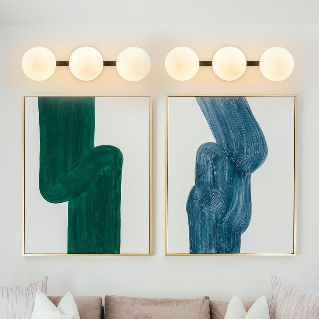 Bathroom Vanity Mirror Light Fixtures: 3 Lights Bath Wall Sconce Lighting - Black Vanity Lights with Milk Glass Shade - Modern Minimalist Makeup Light Fixture above Mirror for Hallway Bedroom E26 Base