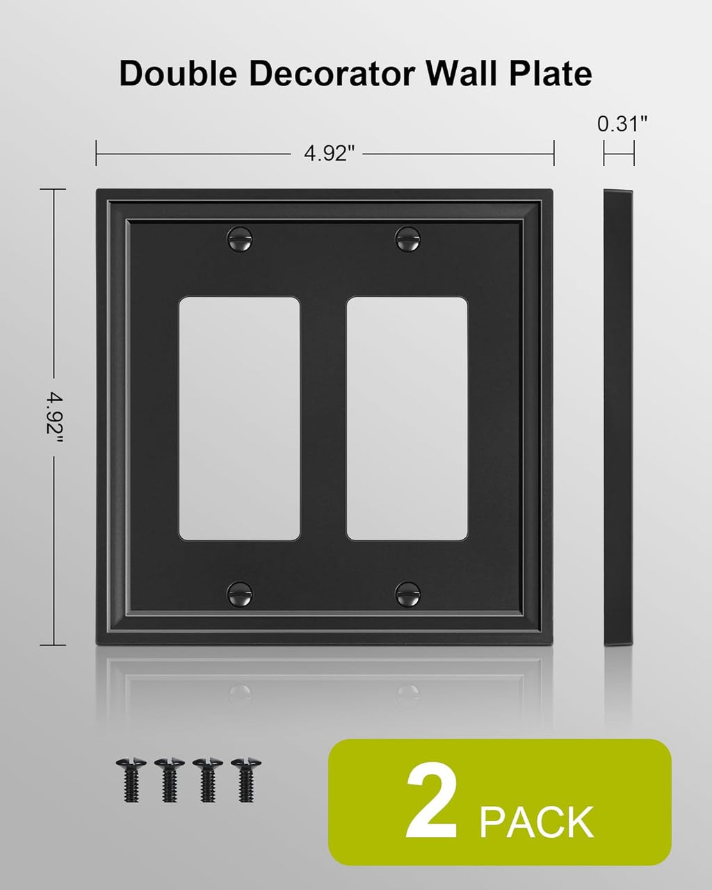 2-Pack Double Decorator Outlet Cover Plate, Black Decorative Switch Plates and Outlet Covers, Natural Bamboo Fiber Wall Plates for Electrical Outlets, Receptacle, GFCI Outlet, Dimmer Switch