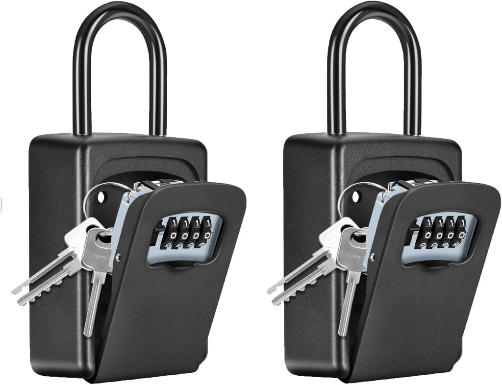 Wall Mounted, Portable Lock Box for House, 5 Key Capacity, Weatherproof Resettable Code House Key Safe Security Lock Box for Outside Realtors Garage Spare (2 Pack, Black)