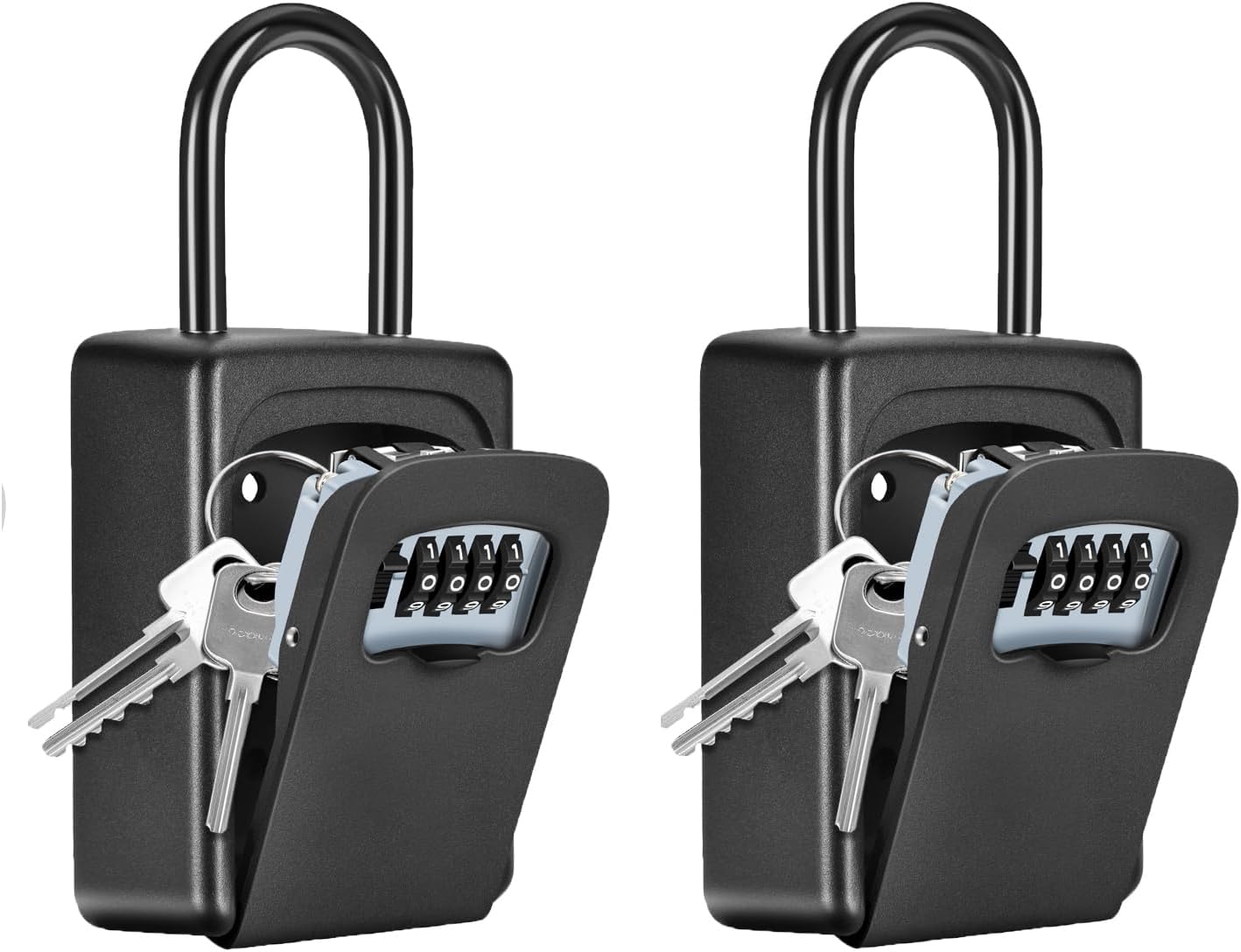 Wall Mounted, Portable Lock Box for House, 5 Key Capacity, Weatherproof Resettable Code House Key Safe Security Lock Box for Outside Realtors Garage Spare (2 Pack, Black)