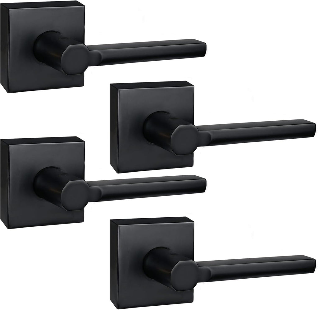 4 Pack Dummy Door Levers in Matte Black, Heavy Duty Interior Handle Lock for Closet Pantry, Non-Turning, Single Sided, Reversible for Left/Right Hand