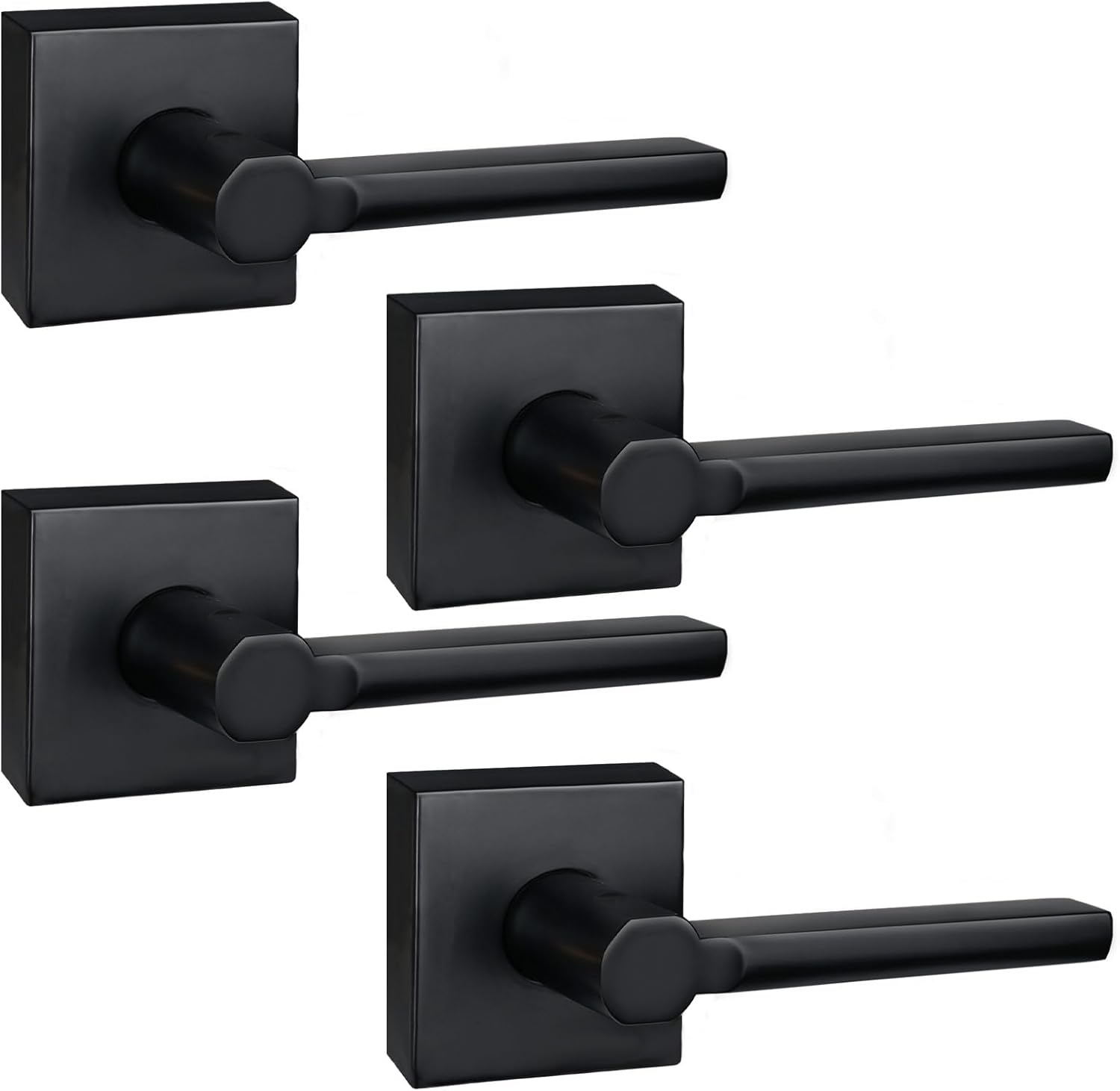 4 Pack Dummy Door Levers in Matte Black, Heavy Duty Interior Handle Lock for Closet Pantry, Non-Turning, Single Sided, Reversible for Left/Right Hand