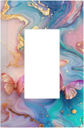 Colorful Marble Butterfly Gold Glitter Abstract Print Decorative Outlet Covers 1 Gang Single Rocker Light Switch Cover Plate Wall Plates GFCI Faceplate for Bed Room Living Room Decor