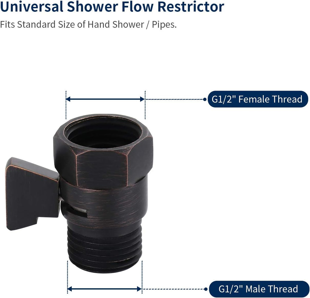 Tenfe Water Flow Control Shut Off Valve, Brass Adjustable Water Pressure Regulator for Hand Held Shower Head & Bidet Sprayer, Oil Rubbed Bronze Water Saver G1/2 Standard Connection