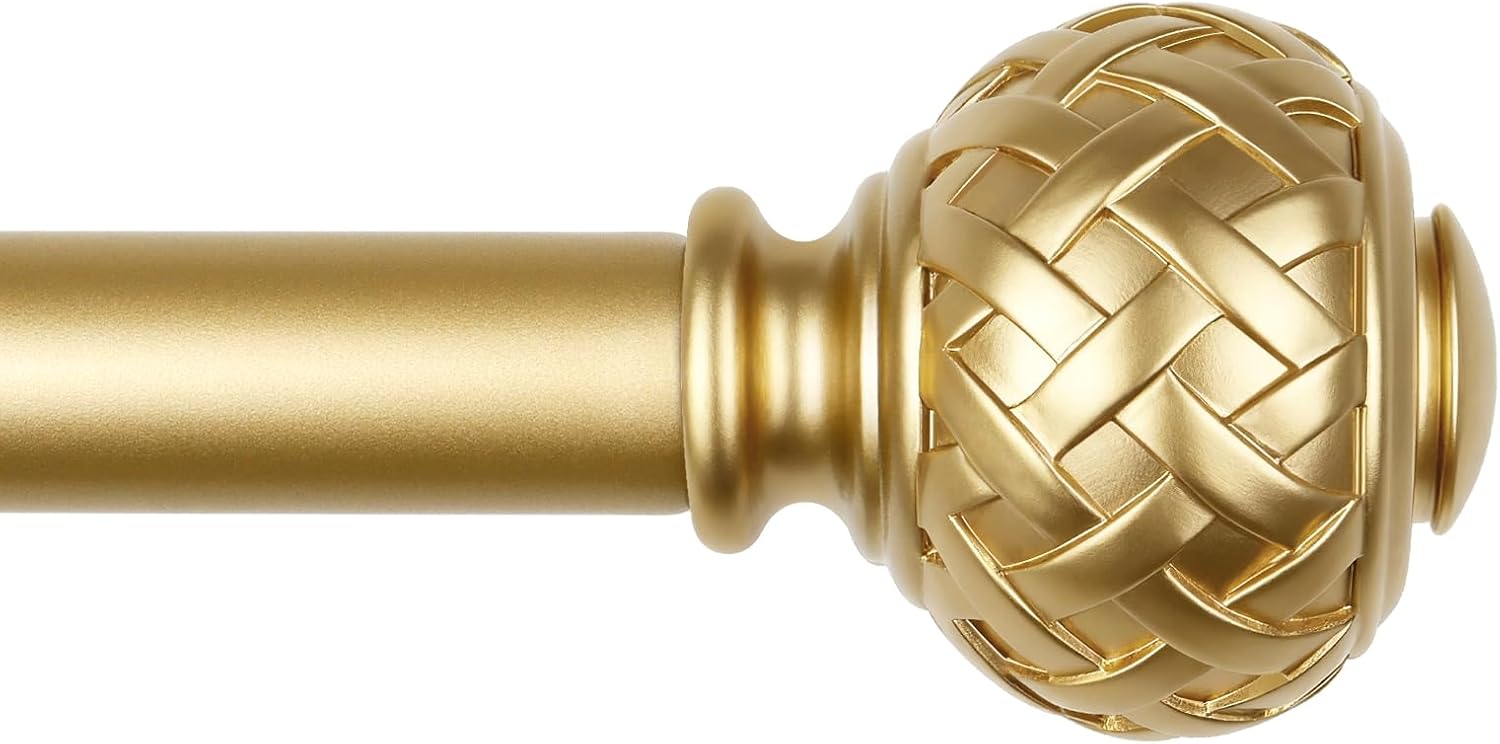 TONIAL Gold Curtain Rod 32 to 58 Inches, 7/8 Adjustable Curtain Rods for Windows 20 to 54 Inches, Splicing Drapery Rods Heavy duty with Netted Texture Finials