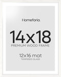 Homeforia 14x18 White Picture Frame, High End Oak 14x18 White Wooden Poster Frames with Mat 12x16 for Print, 14 x 18 Wood Frame Matted to 12 x 16 Photo, 18x14 Frame, Tempered Glass, Wall Kit, Set of 1