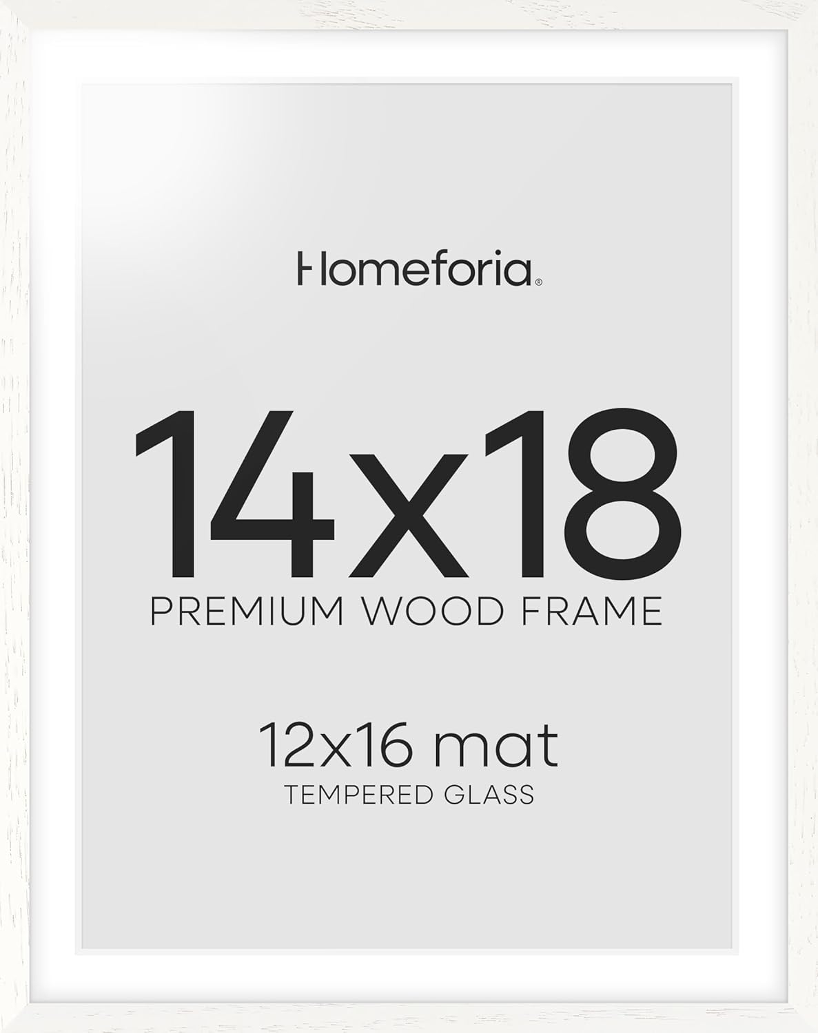 Homeforia 14x18 White Picture Frame, High End Oak 14x18 White Wooden Poster Frames with Mat 12x16 for Print, 14 x 18 Wood Frame Matted to 12 x 16 Photo, 18x14 Frame, Tempered Glass, Wall Kit, Set of 1