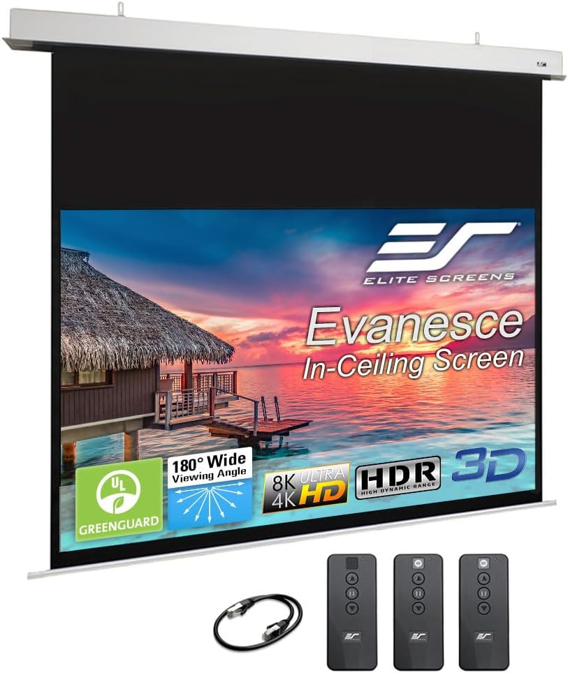 Elite Screens Evanesce 126" Diag.16:9, Recessed in-Ceiling Electric Motorized Projector Screen and Installation Kit, Matte White Fiberglass Reinforced Projection Surface, IHOME126HW3-E20