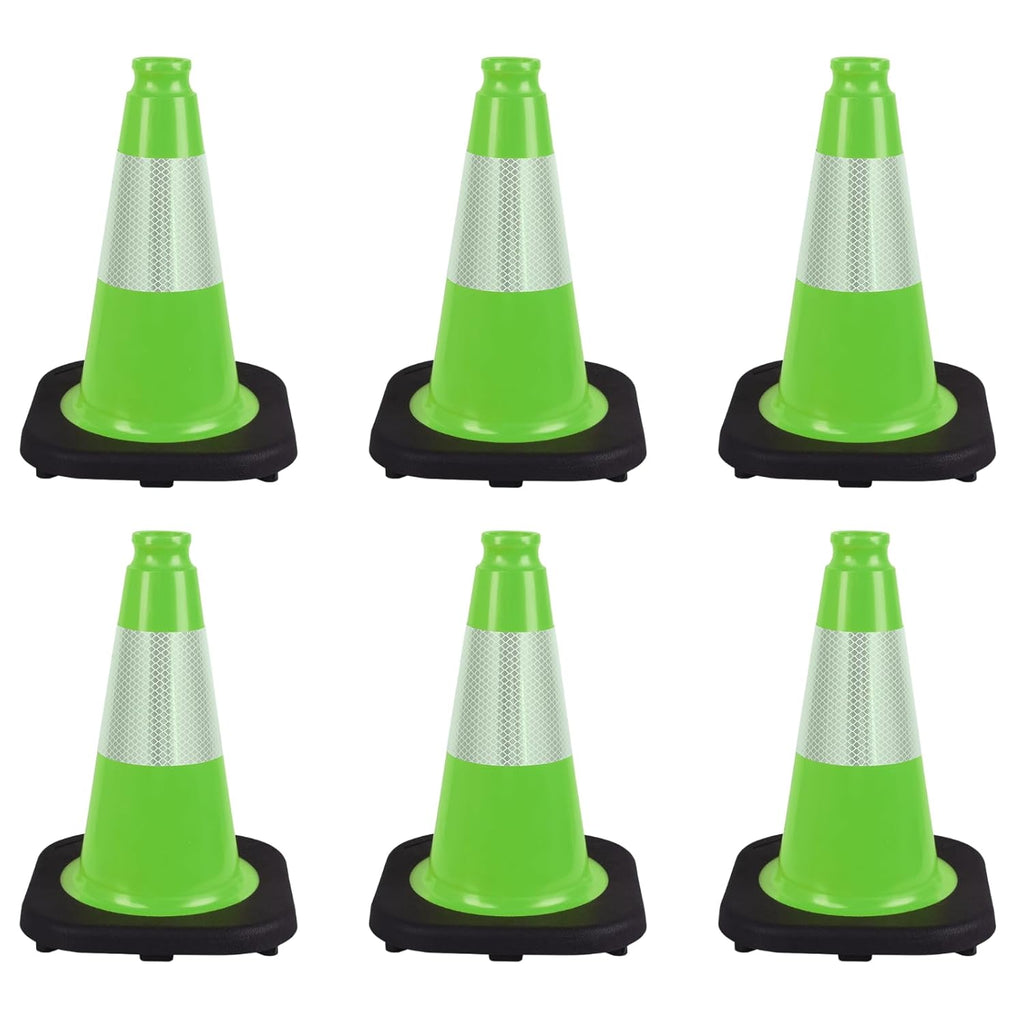 6 Pack 12 Inch Green Traffic Cones with Reflective Tape, Black Base Sport Training Cones for Soccer, Agility Drills, Driveway Safety and Marking (6, Green, 12 Inch)