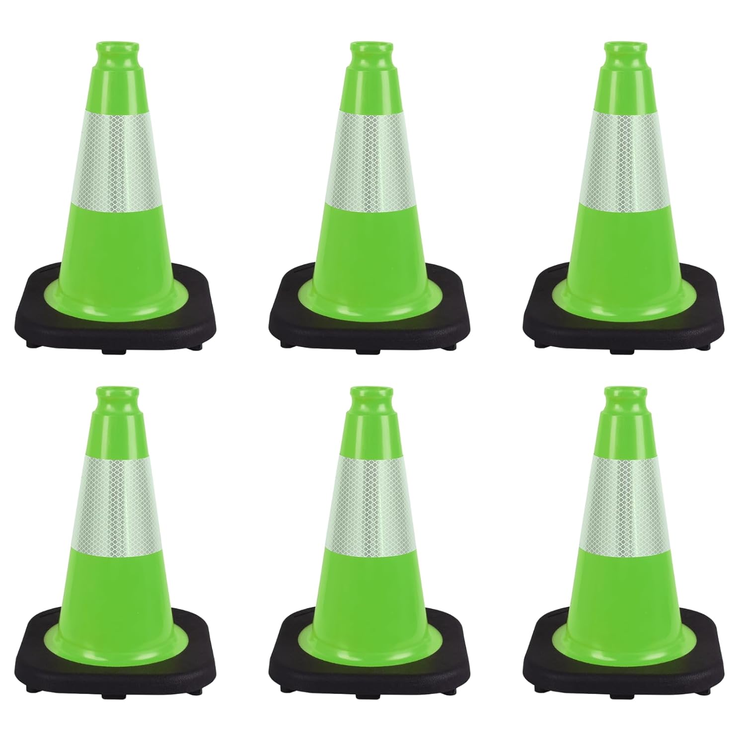 6 Pack 12 Inch Green Traffic Cones with Reflective Tape, Black Base Sport Training Cones for Soccer, Agility Drills, Driveway Safety and Marking (6, Green, 12 Inch)