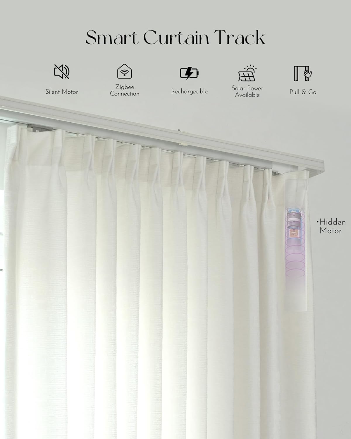 Graywind Rechargeable Smart Curtains Compatible with Alexa Google Remote Control Automatic Drapes for Sliding Door Room One-Way or Split Draw Joinable Curtain Custom Width Up to 220"(Mose)
