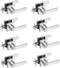 Probrico Heavy Duty Door Handles Polished Chrome, Interior Keyless Locks Bath/Bed Door Locksets, Square Privacy Door Levers Reversible for Left/Right Handed Doors, 8 Pack