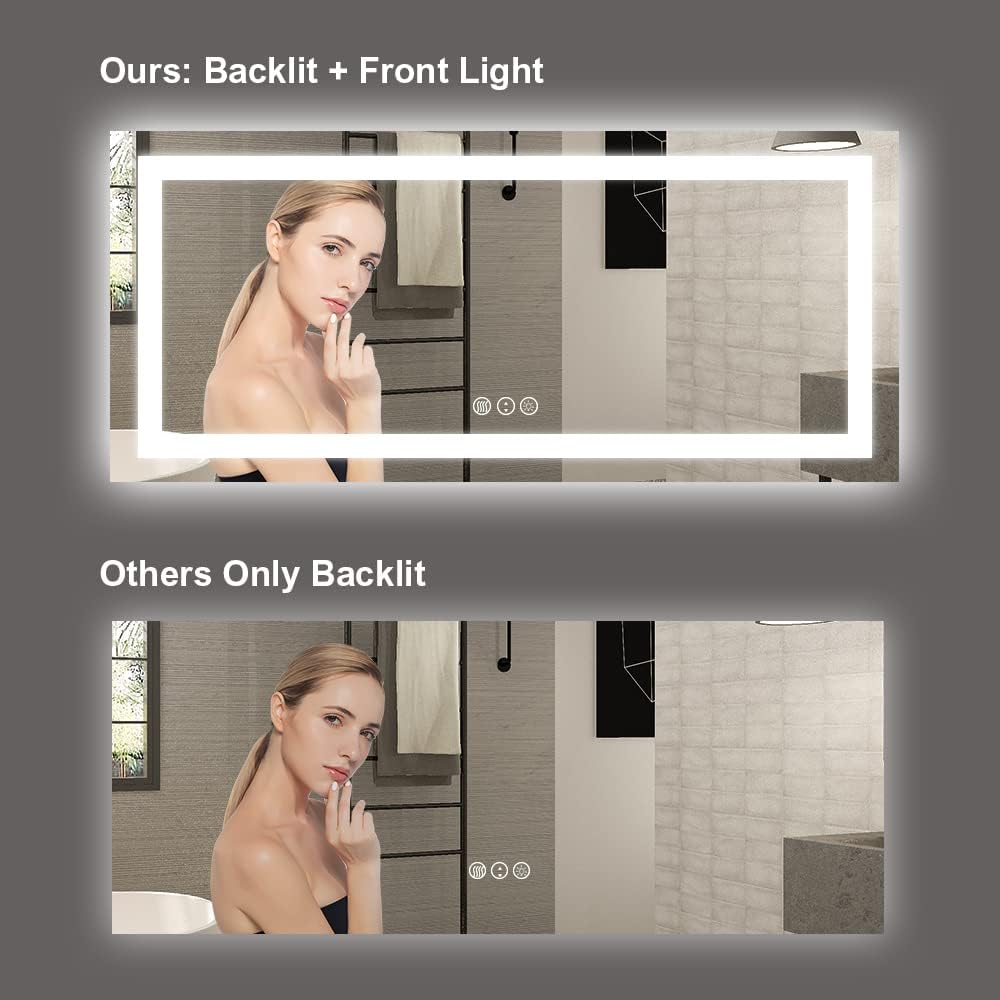 Amorho LED Bathroom Mirror, 72" X32" with Front and Backlight, Large Dimmable Wall Mirrors with Anti-Fog, Shatter-Proof, Memory, 3 Colors, Double LED Vanity Mirror