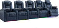 Weilianda Home Theater Seating Top Grain Leather Zero Gravity Recliner Chair Power Headrest Recline Movie Seat Gaming 7 Colors Mood Light Sofa with Tray Table USB Charge Row of 5 Blue