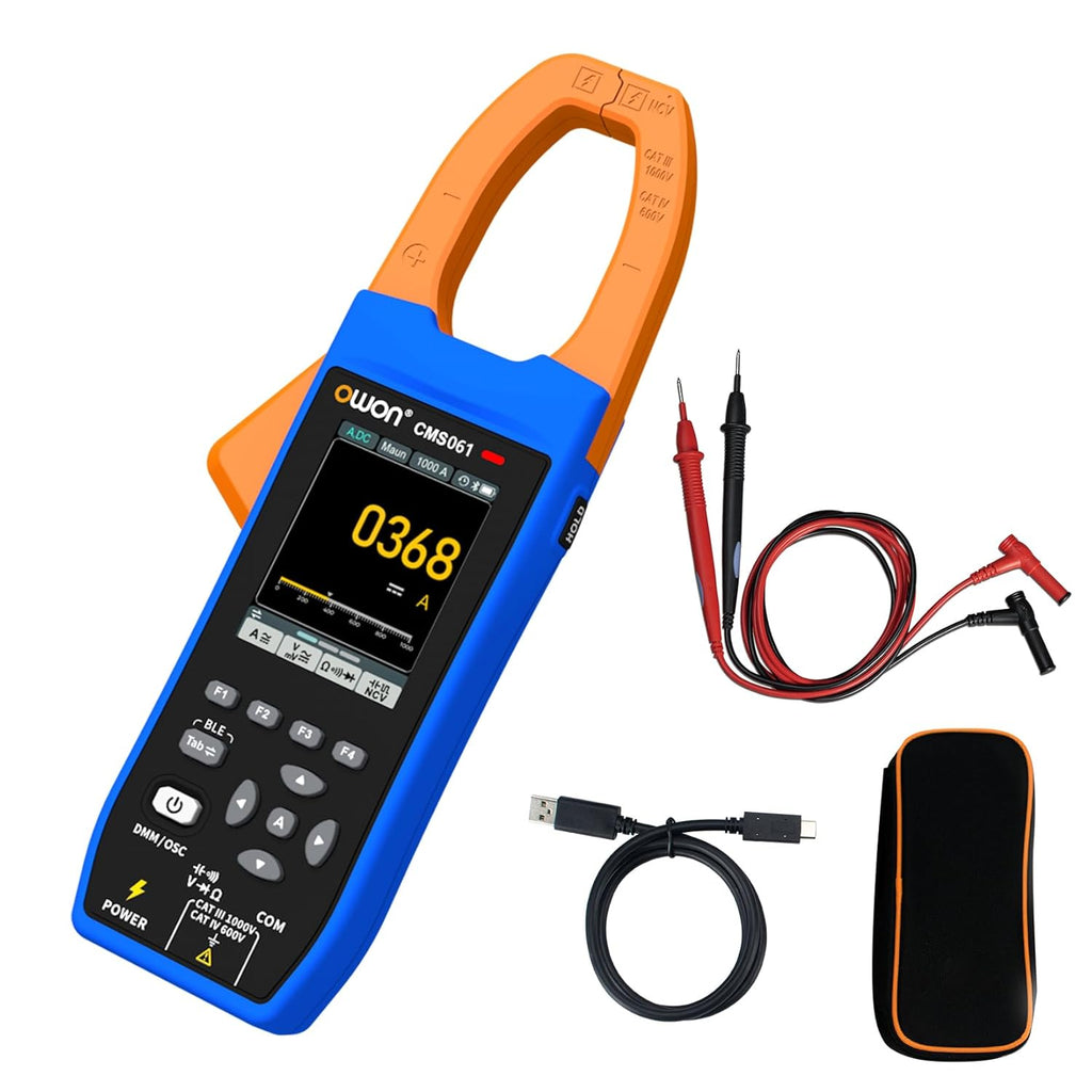 OWON CMS061 3-in-1 Bluetooth Clamp Meter – 600A AC/DC True RMS, Oscilloscope & Data Logger, 20,000 Counts, Inrush Current, NCV, IPS LCD, Rechargeable Battery