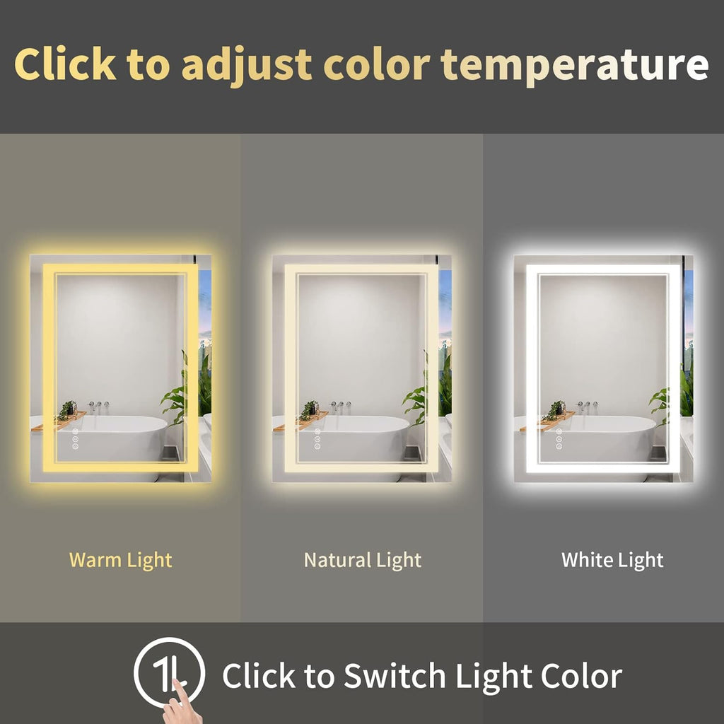 44x36 Inch LED Bathroom Mirror with Lights, Front Light and Backlit Lighted Vanity Mirror, Anti-Fog, Dimmable Memory, Shatterproof, Wall-Mounted