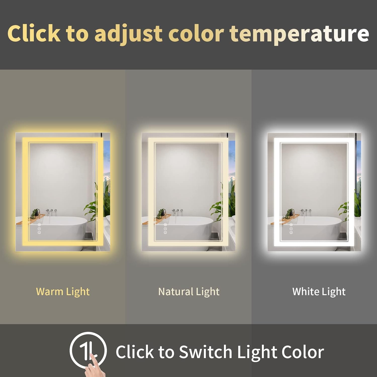 44x36 Inch LED Bathroom Mirror with Lights, Front Light and Backlit Lighted Vanity Mirror, Anti-Fog, Dimmable Memory, Shatterproof, Wall-Mounted