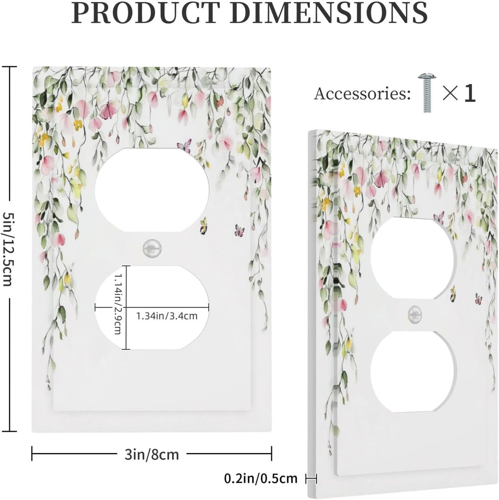 Watercolor Flowers Vine Colorful Butterfly Floral Outlet Covers 1 Gang Duplex Light Switch Cover Decorative Switch Plates Electrical Receptacle Faceplate Wall Plate For Bed Room Living Room Decor