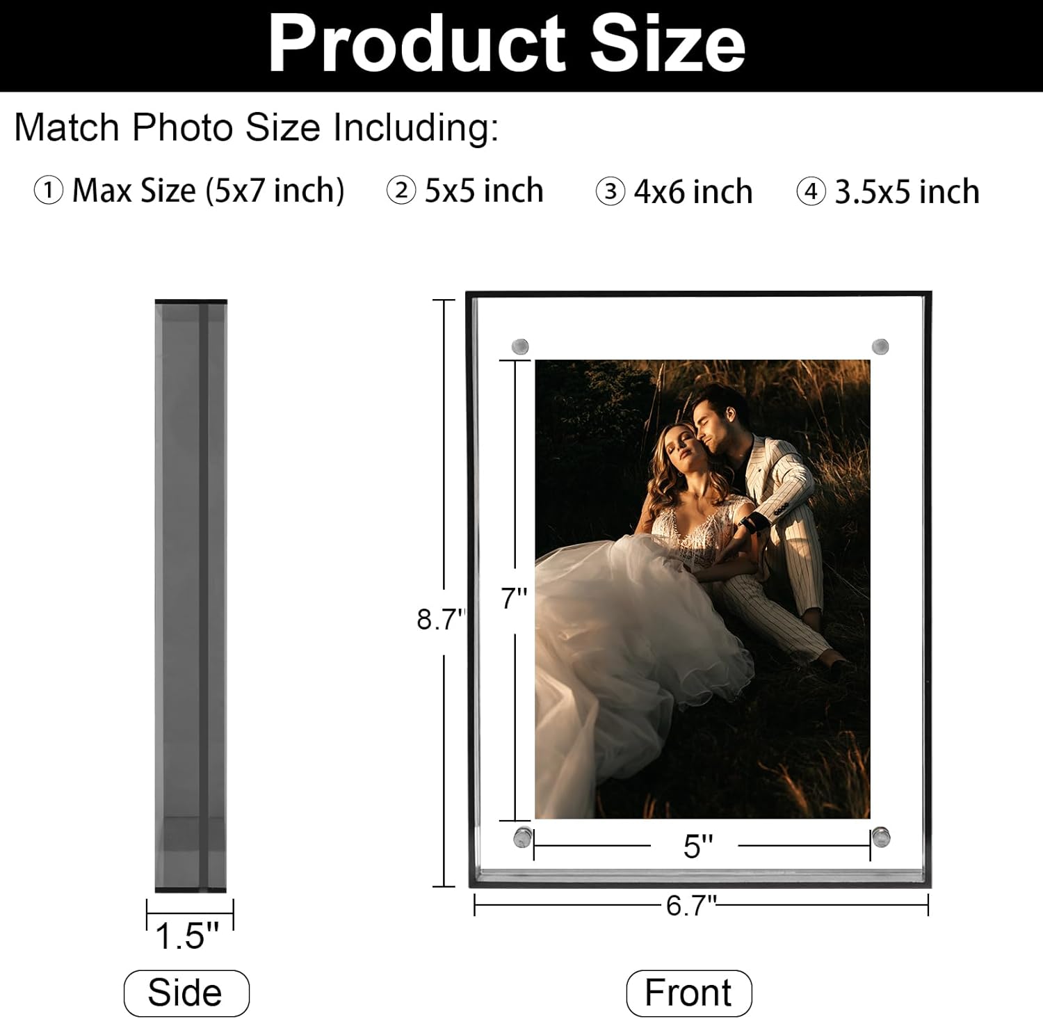5x7 Picture Frames, Stunning Color Acrylic Photo Frame, Wall & Tabletop Display Frames, Modern Floating Style for Home Office Decoration, Black (1 Pack)