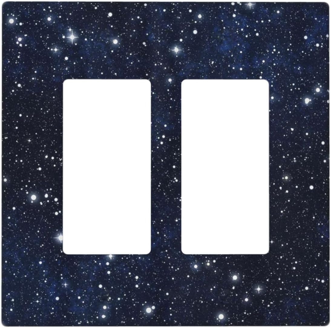 Decorative Outlet Covers Blue Galaxy Universe Space Stars 2 Gang Wall Plate Double Rocker Two Switch Wall Cover Plate Light Switch Cover Plate Faceplate for Country Bedroom Home Decor