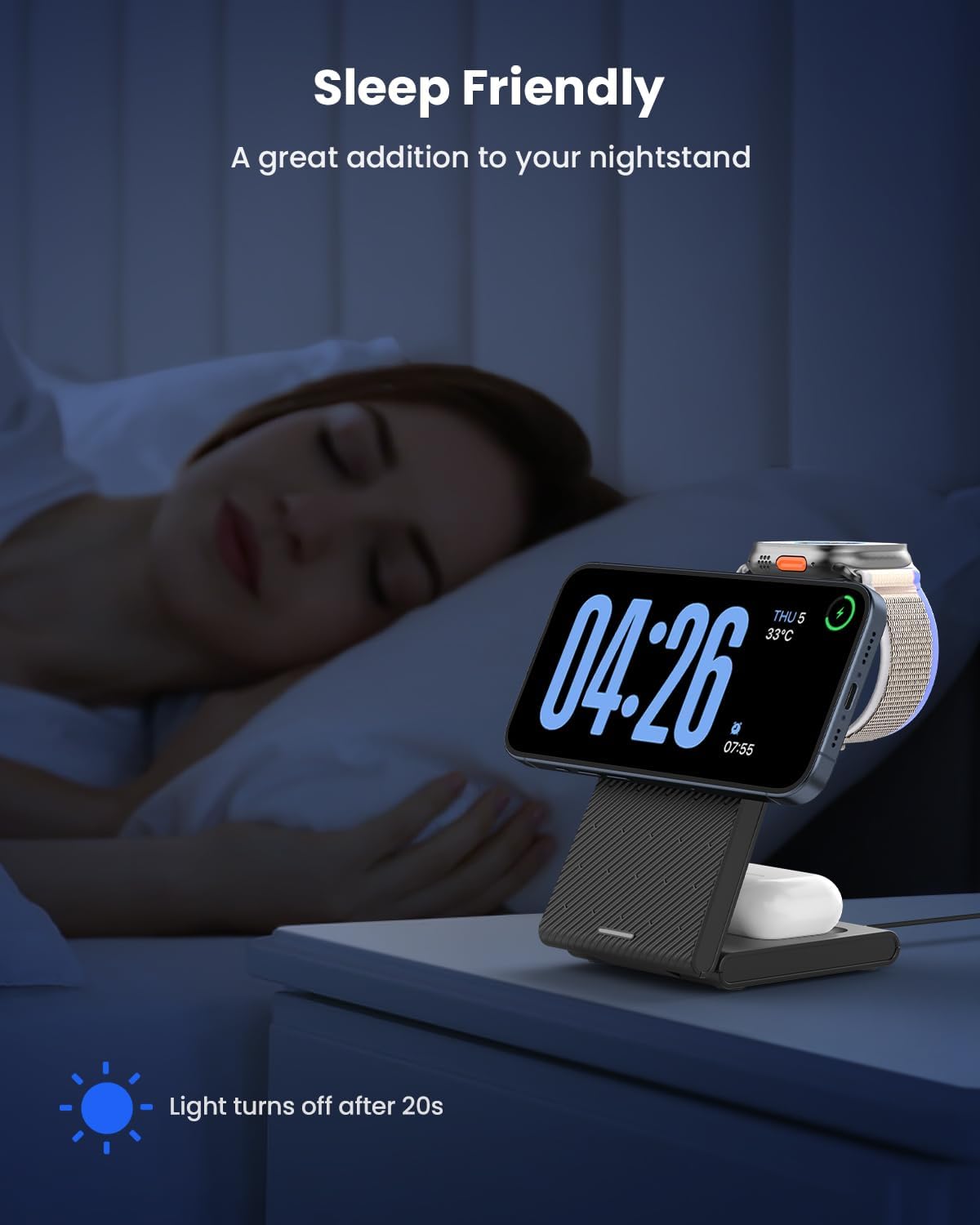3 in 1 Wireless Charging Station, Foldable Magnetic Wireless Charger Stand for Multiple Devices, Wireless Charger for iPhone 16/15/14/13/12, Apple Watch 9/8/7/6/SE/5/4/3/2, AirPods 3/2/Pro