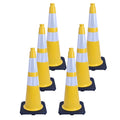 6 Pack 28 Inch Yellow Reflective Traffic Cones, Heavy Duty Black Base Safety Cones for Work Zones, Roadside Assistance and Maintenance Areas (6, Yellow, 28 Inch)