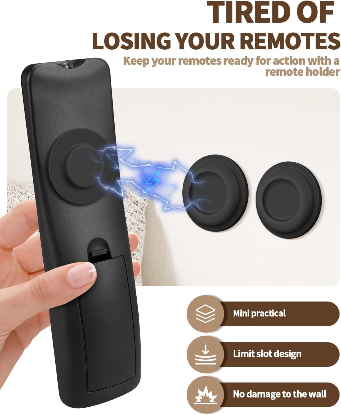 6 Pack Magnetic Remote Control Holder – Upgraded Silicone Magnetic Wall Mount for TV, Fan & Air Conditioner Remotes – Self-Adhesive, No-Drill Remote Control Holder Wall Mount (Circle Black)