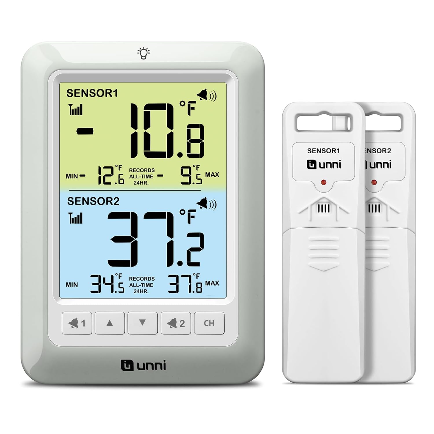 Refrigerator Thermometer with Alarm, Digital Wireless Fridge and Freezer Thermometer, Max Min Temperature Records with Magnetic & Stand Options for Home Restaurant