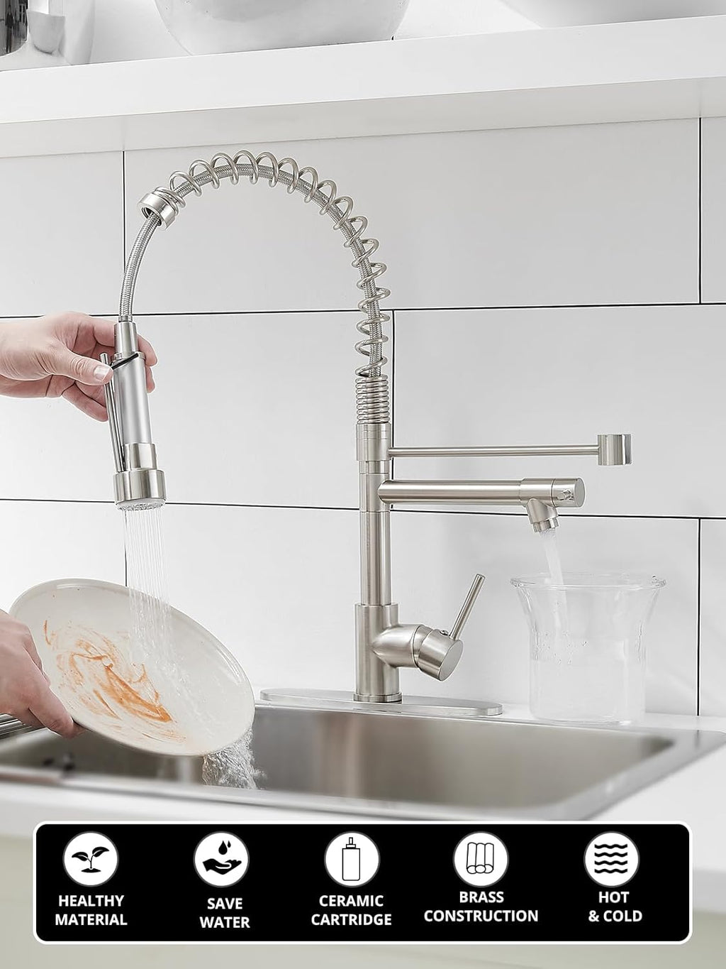 AIMADI Faucet for Kitchen Sink,Commercial Single Handle Single Hole Pull Down Kitchen Faucet with Deck Plate llaves para fregaderos de cocina