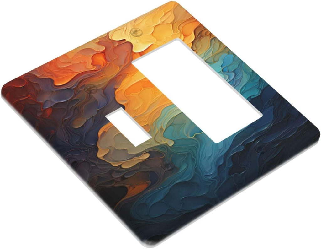 Abstract Colorful Modern Luxury Rainbow 2 Gang Combo 1 Toggle 1 Rcoker Light Switch Covers Decorative Switch Plates Electrical Switch Plates and Outlet Covers for Home Art Decor 4.5 X 4.5 IN