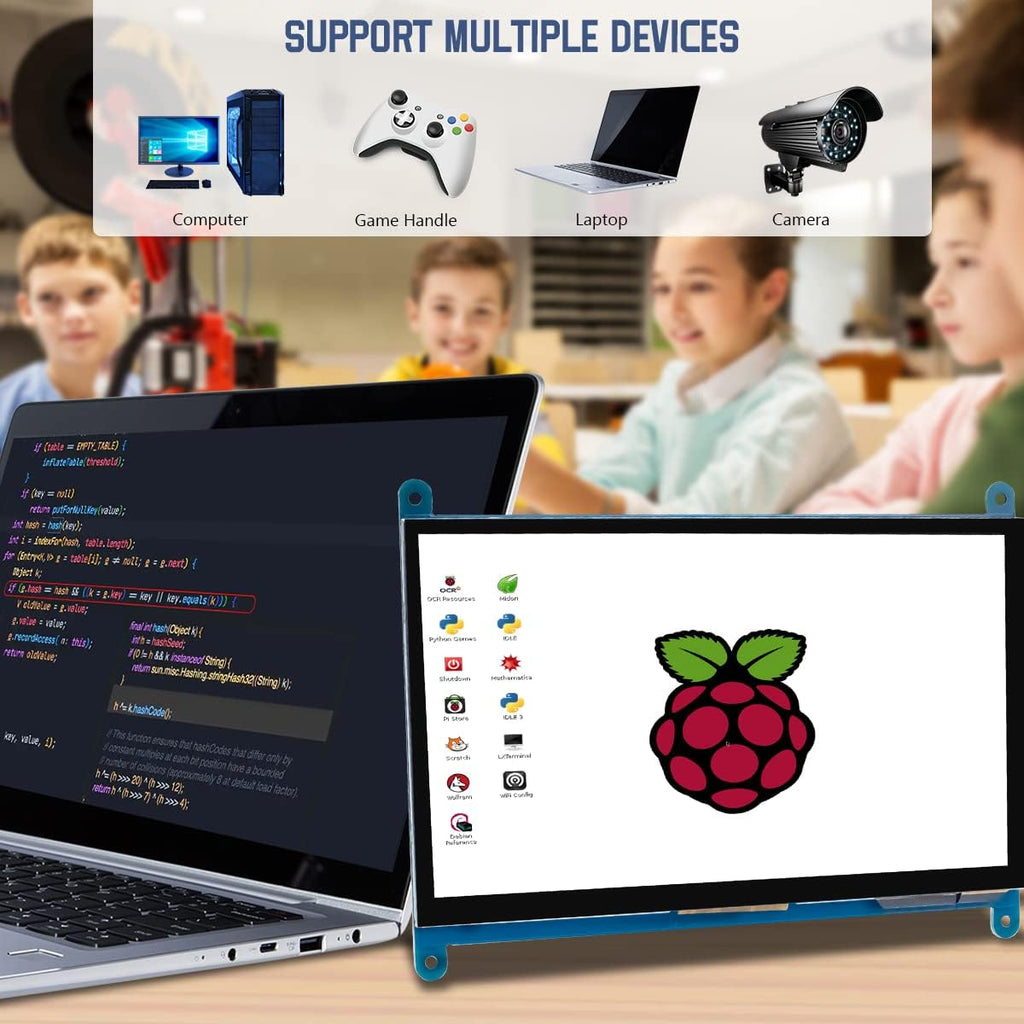 7 Inch IPS LCD Touch Screen Display Panel 1024×600 Capacitive Screen HDMI Monitor for Raspberry Pi5/Pi4/Pi3/ZERO W, BB Black, Windows 10 8 7