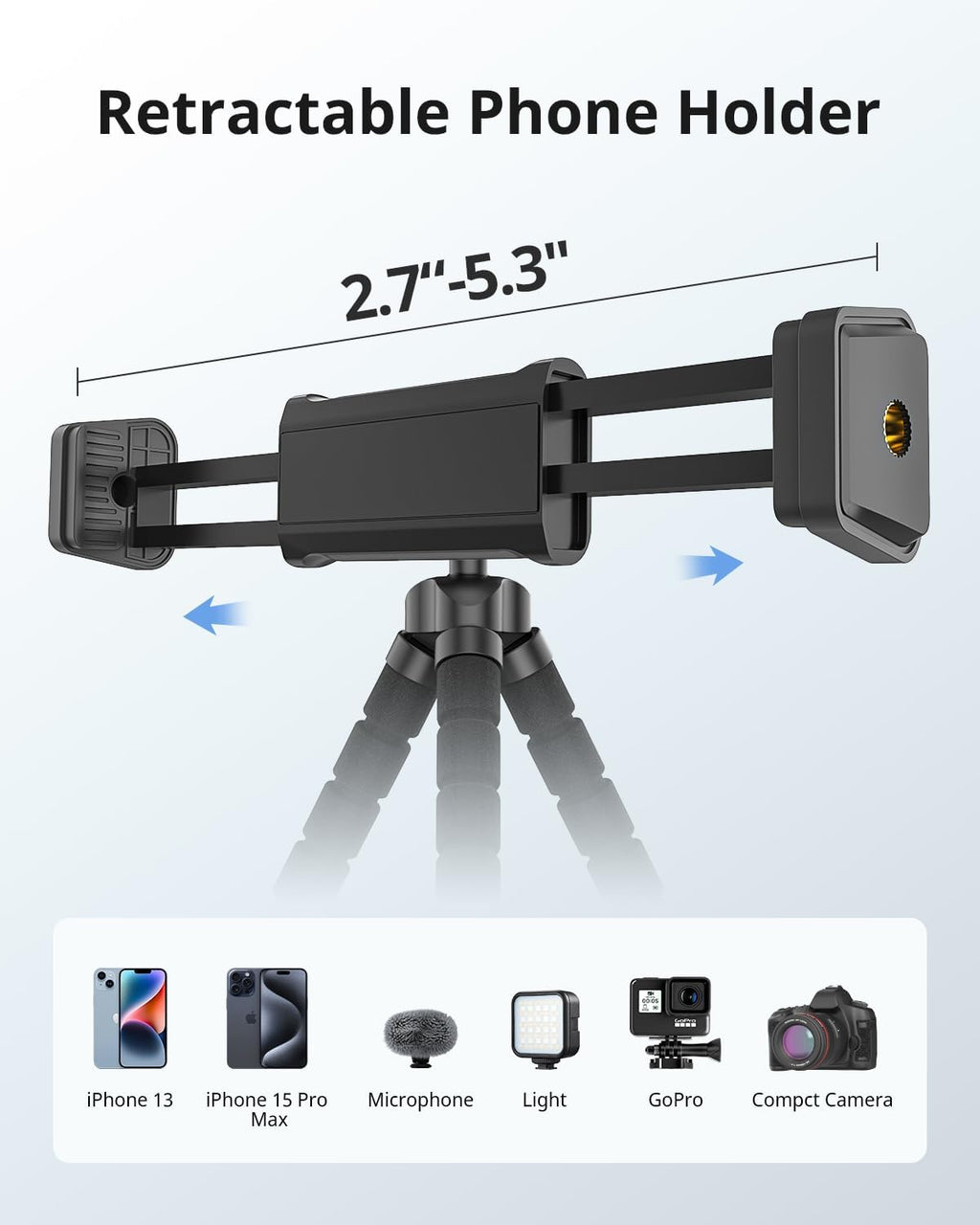 UBeesize Flexible Mini Phone Tripod, Portable and Adjustable Camera Stand Holder with Wireless Remote and Universal Clip, Compatible with Cellphones, Sports Cameras