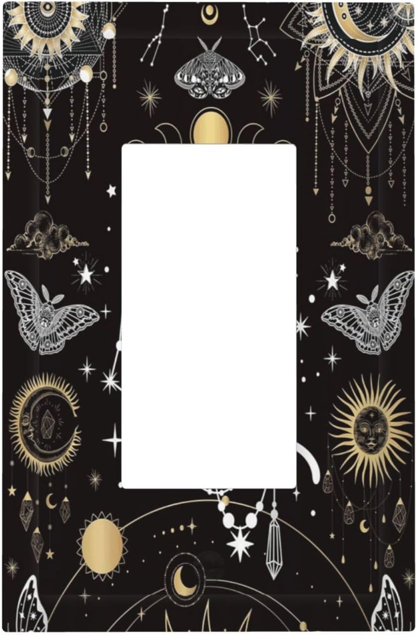 White Cat Tarot Moon Phases Moth Celestial Gothic Decorative Outlet Covers 1 Gang Single Rocker Light Switch Cover Plate Wall Plates GFCI Faceplate for Kids Room Bedroom Decor
