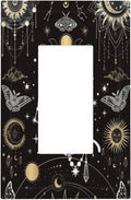 White Cat Tarot Moon Phases Moth Celestial Gothic Decorative Outlet Covers 1 Gang Single Rocker Light Switch Cover Plate Wall Plates GFCI Faceplate for Kids Room Bedroom Decor