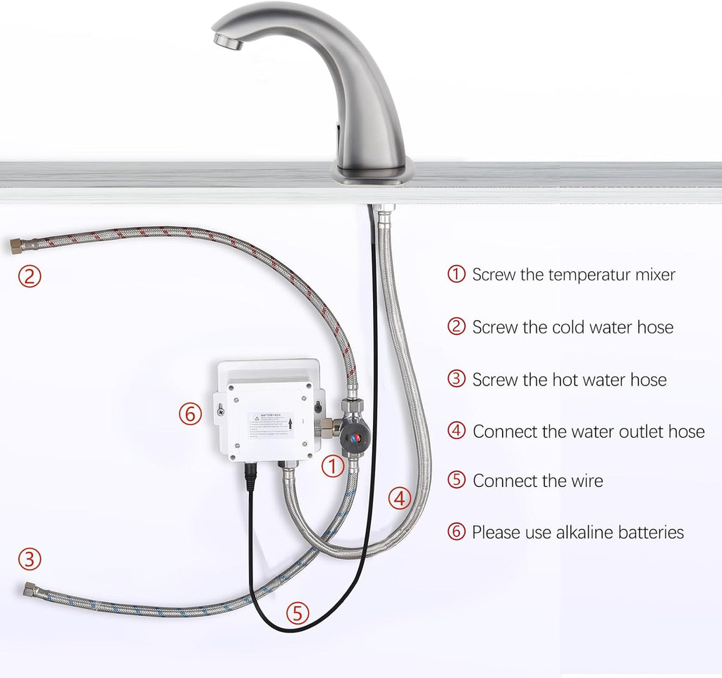 Charmingwater Touchless Bathroom Sink Faucet, Motion Automatic Sensor Faucet with Hole Cover Plate, Brushed Grey