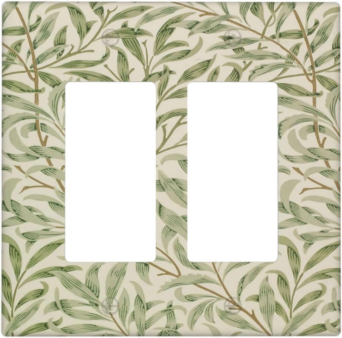 Decorative Outlet Covers Morris Green Willow Leaf Olive Leaves 2 Gang Wall Plate Double Rocker Two Switch Wall Cover Plate Light Switch Cover Plate Faceplate for Country Bedroom Decor