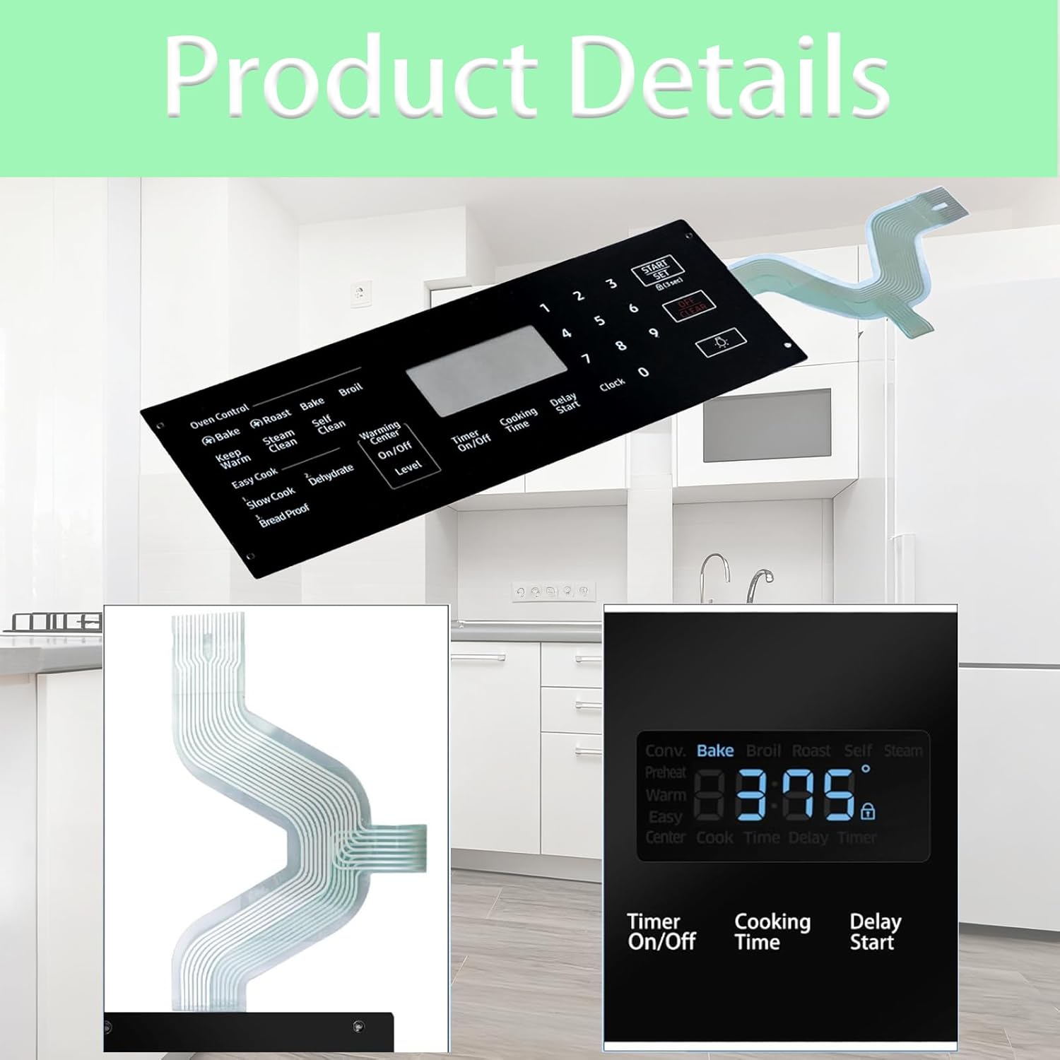 DG34-00043A Range Touch Control Panel, Replacement Touchpad Overlay for Stoves, Compatible with Models PD00051348, AP6244845, PS12086110, EAP12086110, NE59M4320SB/AA-00