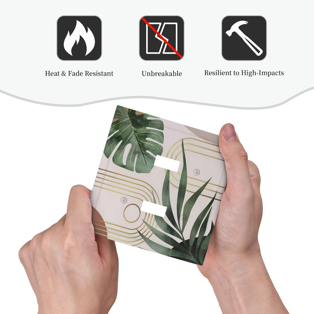 Decorative Light Switch Plate Covers Boho Mid Century Arch Green Leaves 2 Gang Light Switch Cover Plate Double Toggle Wall Plate Outlet Covers for Bedroom Home Decor（2 Pack）