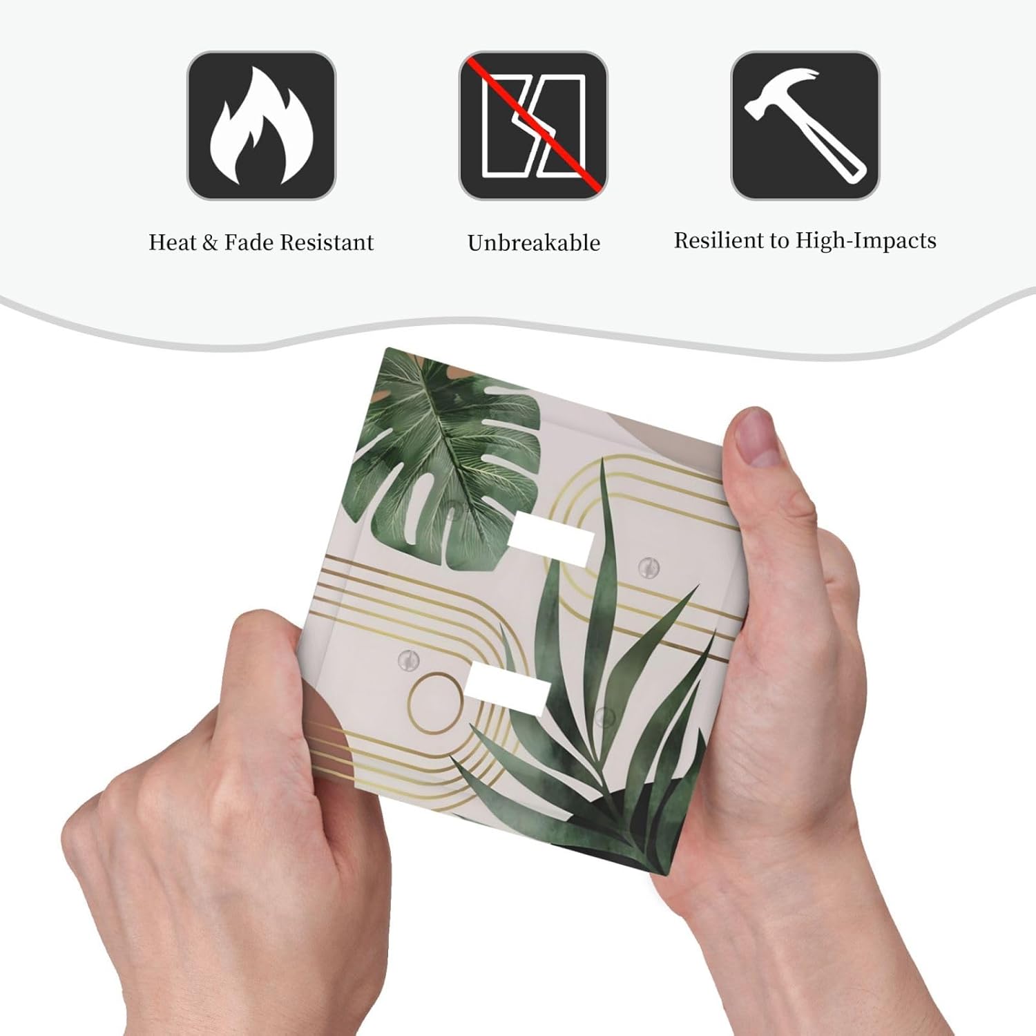 Decorative Light Switch Plate Covers Boho Mid Century Arch Green Leaves 2 Gang Light Switch Cover Plate Double Toggle Wall Plate Outlet Covers for Bedroom Home Decor（2 Pack）