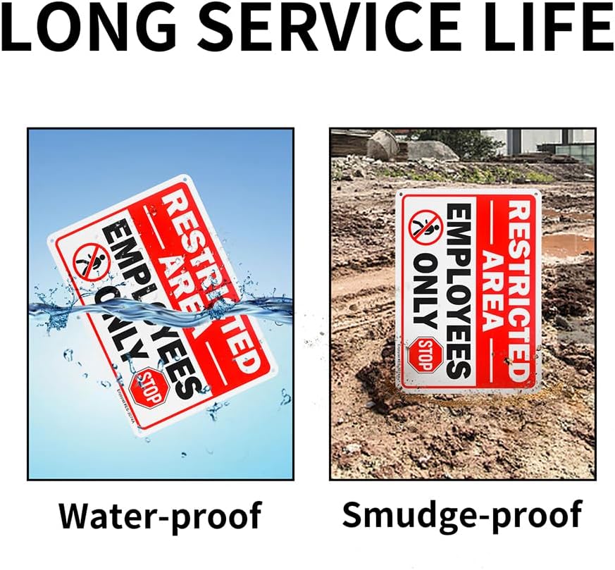 4 Pack Restricted Area Employees Only Sign, 10"x 7" .040 Rust Free Aluminum – Reflective, UV Protected and Weatherproof