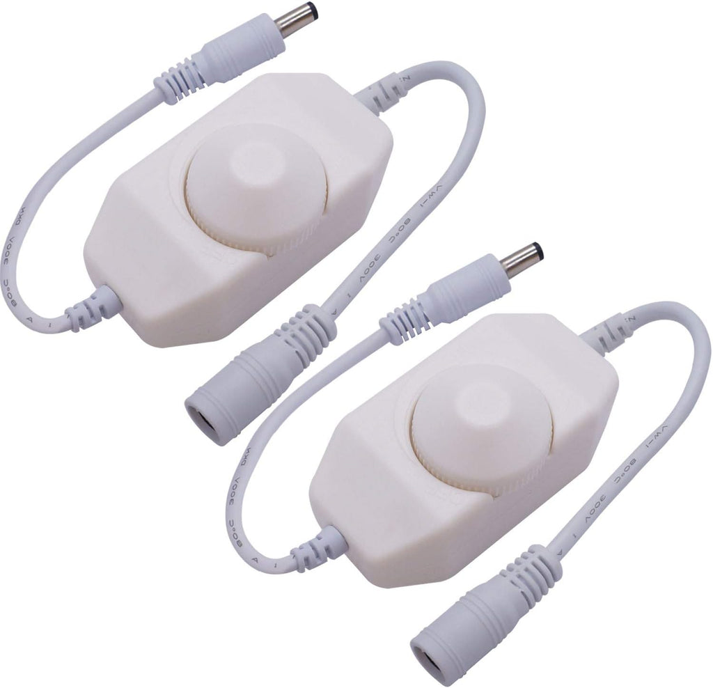 weideer 2Pcs DC12V-24V LED Strip Lights Dimmer Switch PWM Rotary Dimmer Controller Inline Dimmer Switch for LED String Lights Christmas Lights White K-018-W