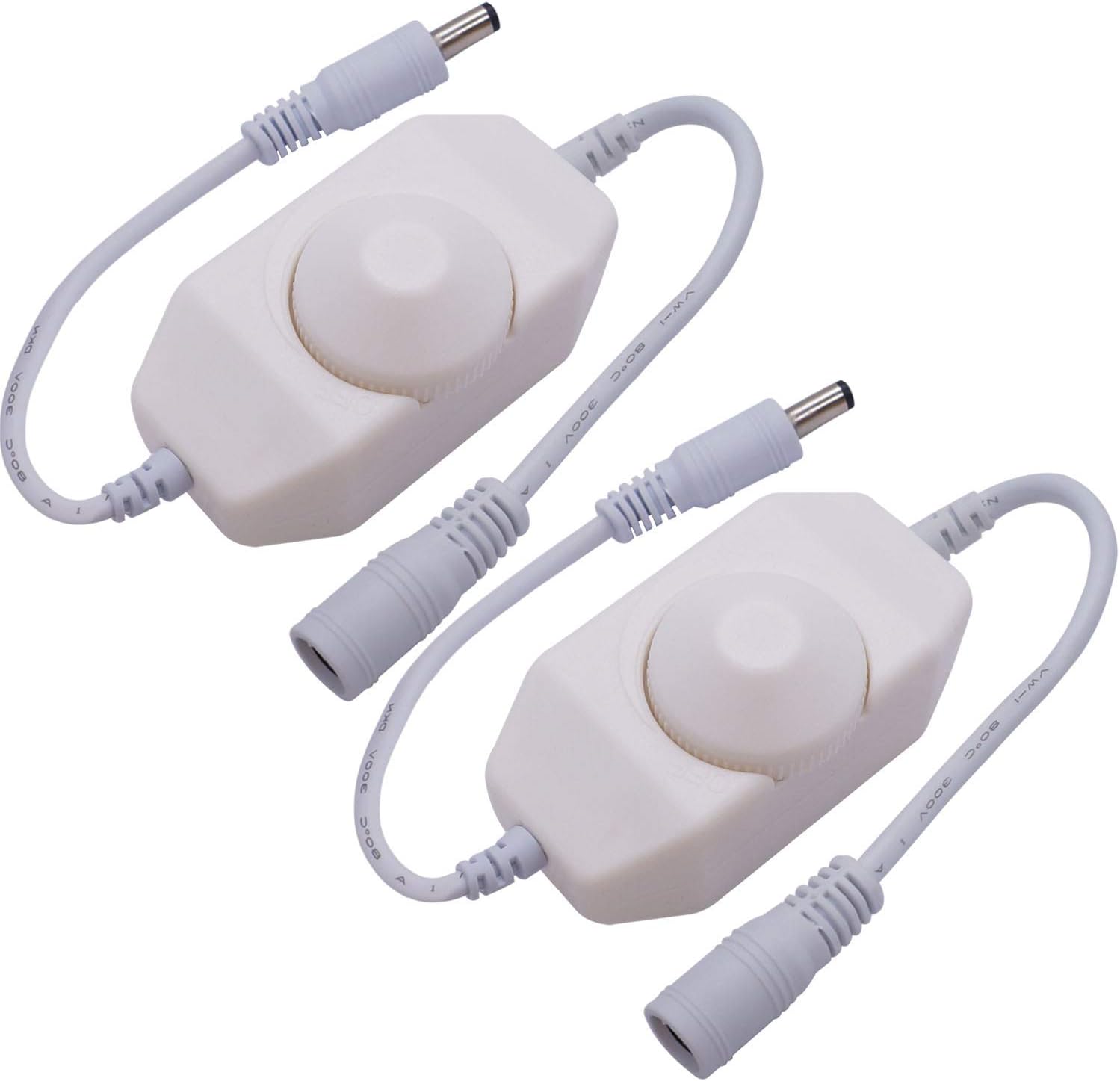 weideer 2Pcs DC12V-24V LED Strip Lights Dimmer Switch PWM Rotary Dimmer Controller Inline Dimmer Switch for LED String Lights Christmas Lights White K-018-W