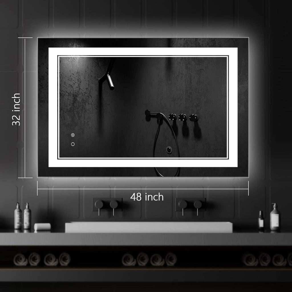 LED Bathroom Mirror,48"X32" Lighted Mirror for Bathroom Wall,Lighted Bathroom Vanity Mirror,LED Mirror Anti-Fog Dimmable Adjustable Lighted Bathroom Mirror