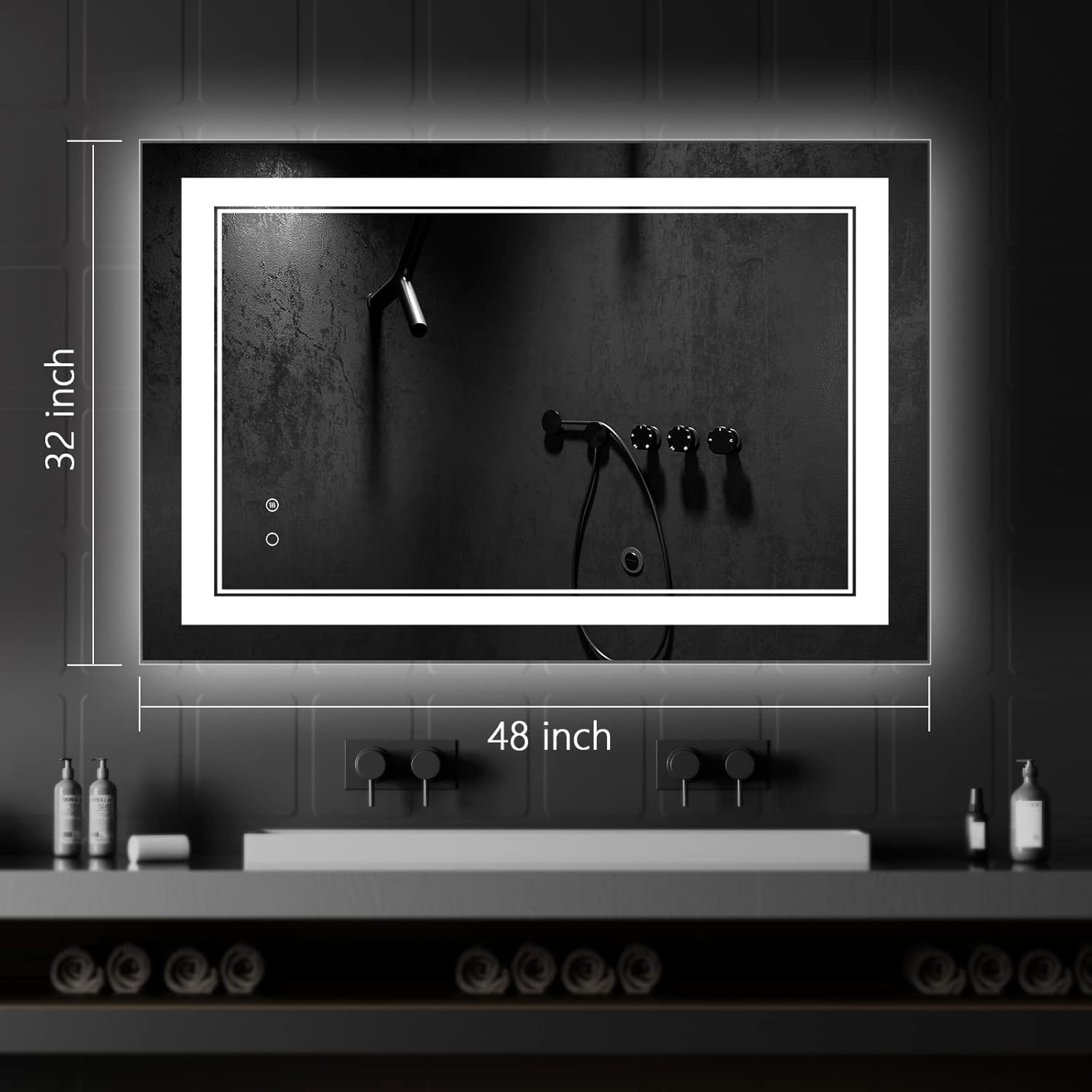 LED Bathroom Mirror,48"X32" Lighted Mirror for Bathroom Wall,Lighted Bathroom Vanity Mirror,LED Mirror Anti-Fog Dimmable Adjustable Lighted Bathroom Mirror