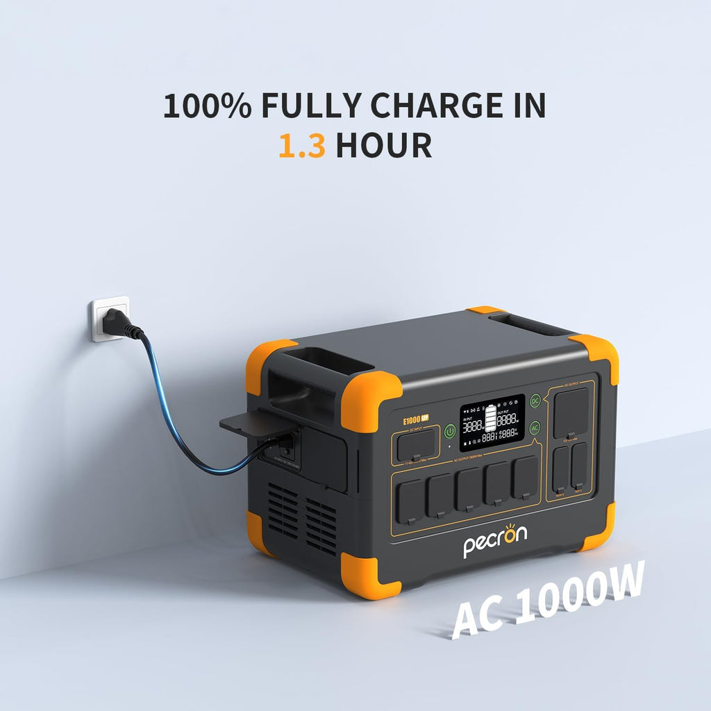 pecron Solar Generator E1000LFP with 200W Solar Panel, 1024Wh/1800W LiFePO4 Battery Backup, Portable Power Station Expandable to 4096Wh, Fast Charging Power Station for Emergencies, Camping, RV, Home