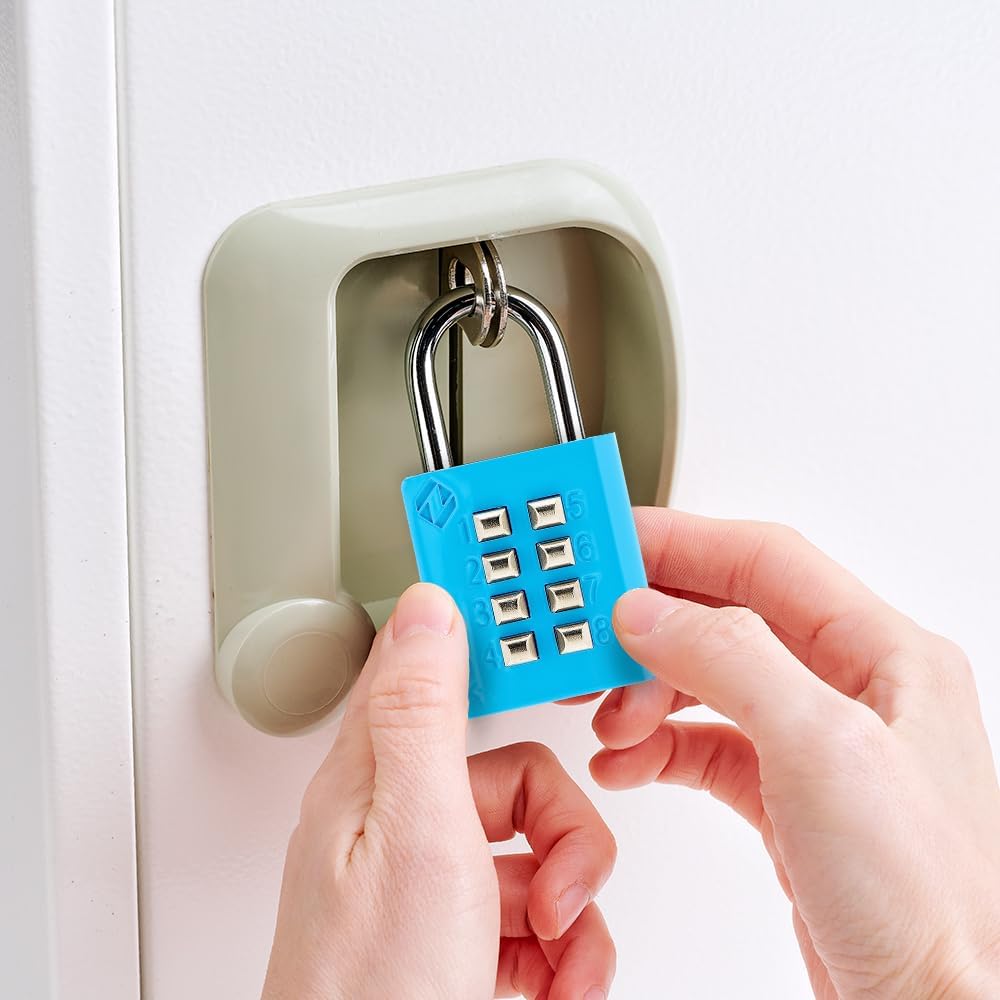XB35 8-Digit Push Button Combination Padlock, 4 Digit Locking Mechanism, Blue, 1-Pack