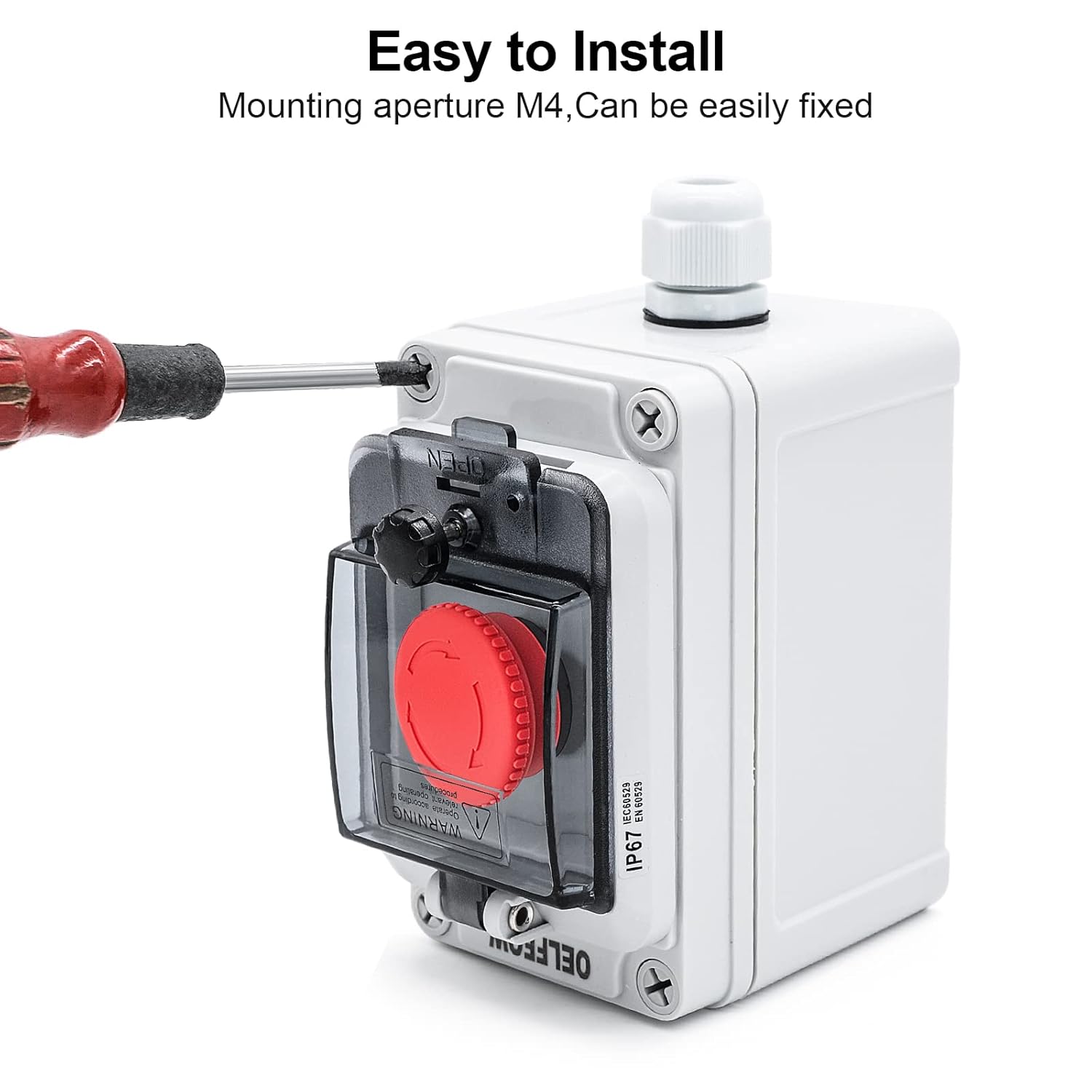 IP67 Button Switch Outdoor Waterproof Box Red Button Emergency Stop with Protective Cover Anti-misoperation Switch(AC/DC 6A-110V/3A-240V/2.5A-380V)