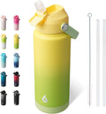 BJPKPK Water Bottle with Straw Lid, 24oz Vacuum Insulated Water Bottles, Metal Stainless Steel Thermo for Sports, Travel, BPA Free Leak Proof Thermo, Cups, Flasks, Tumblers,Fresh Green