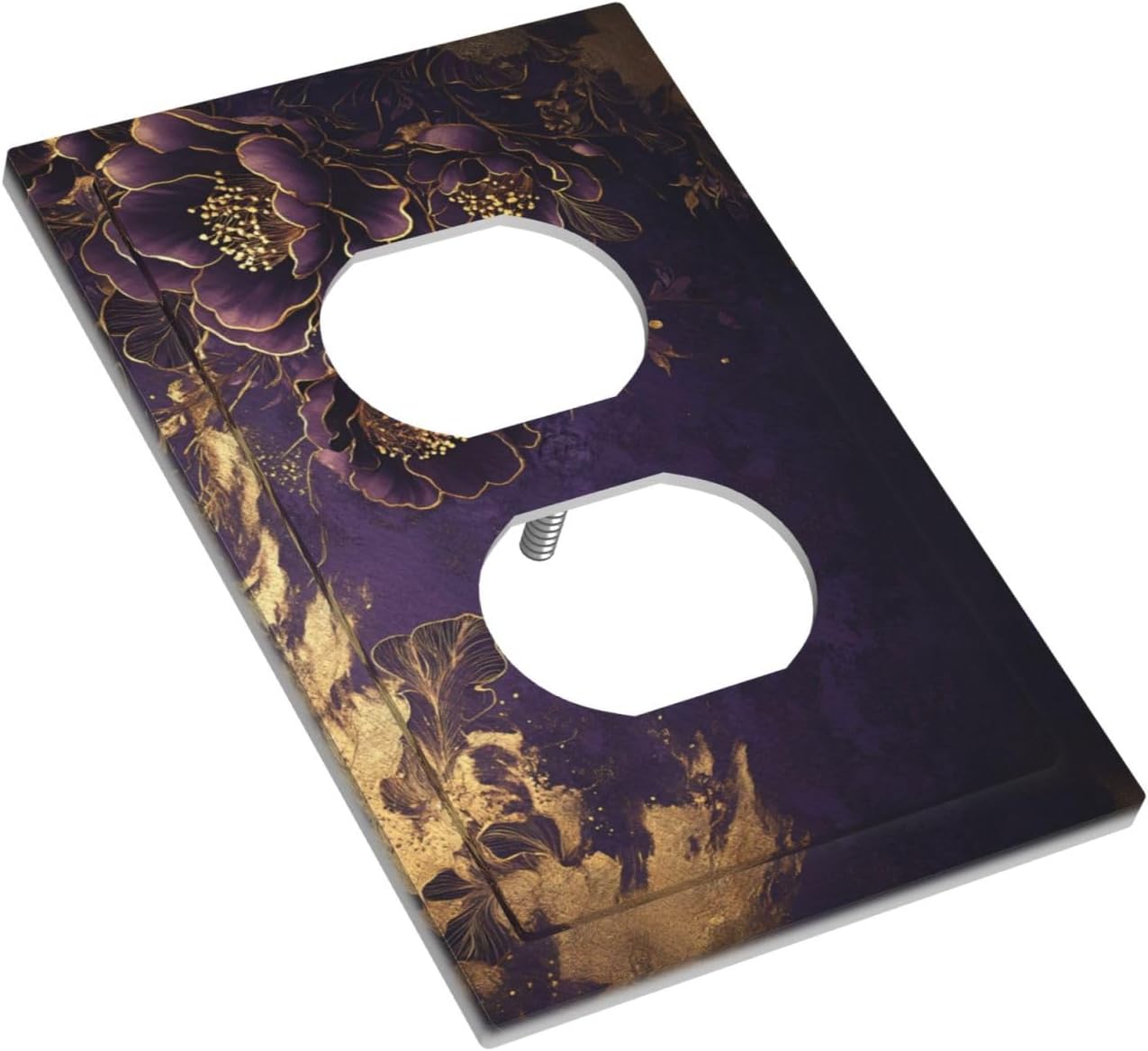 Decorative Outlet Covers Vintage Purple Peony Gold Leaf Flowers Floral 1 Gang Duplex Light Switch Cover Plate Wall Plates Electrical Switchplate Face Plate for Bedroom Decor