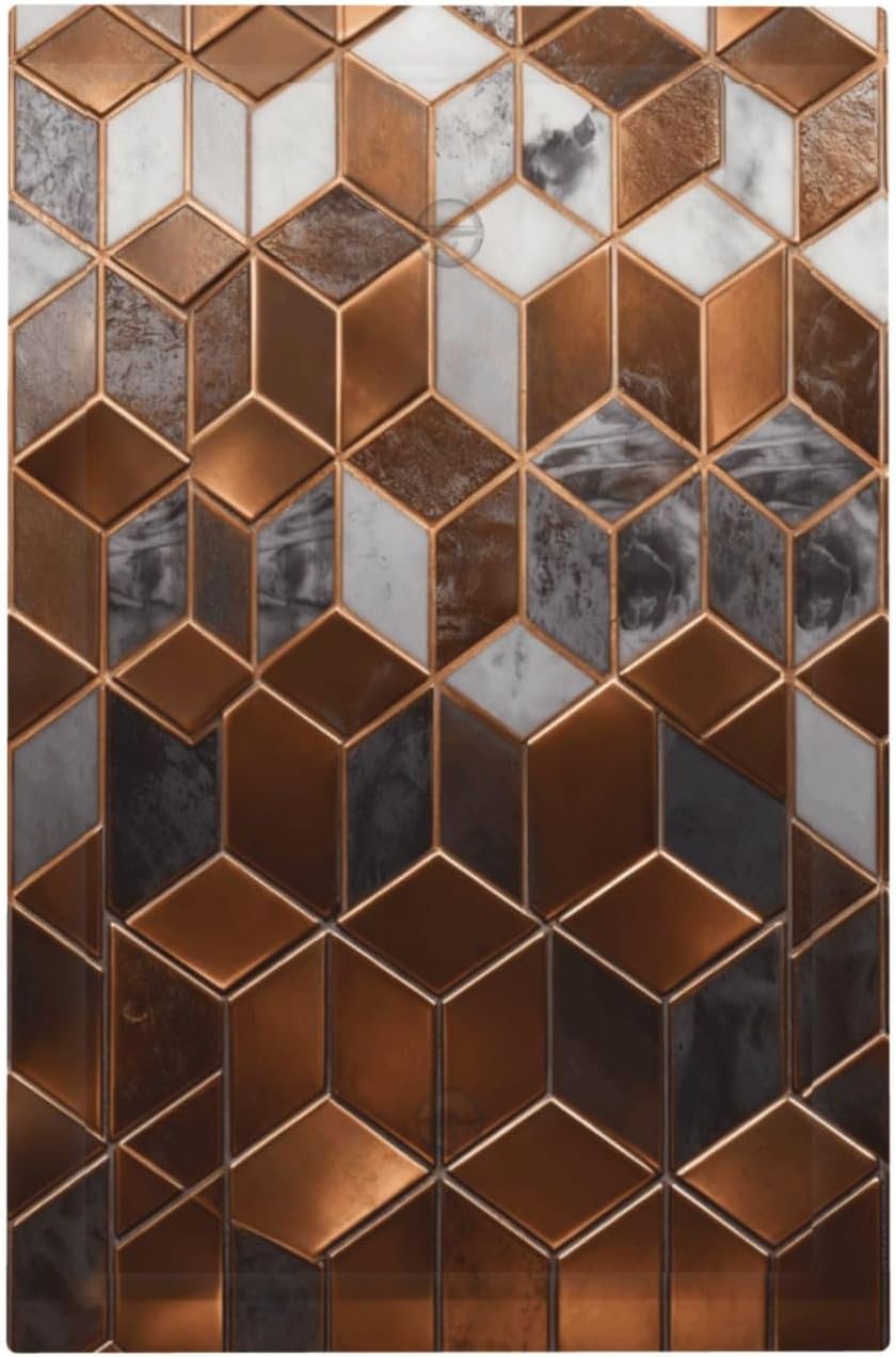 Brown Abstract Luxury Modern Geometric Cubic Marble No Device Single Blank Decorative Light Switch Covers Electrical Faceplate Switch Plates for Bathroom Kitchen Home